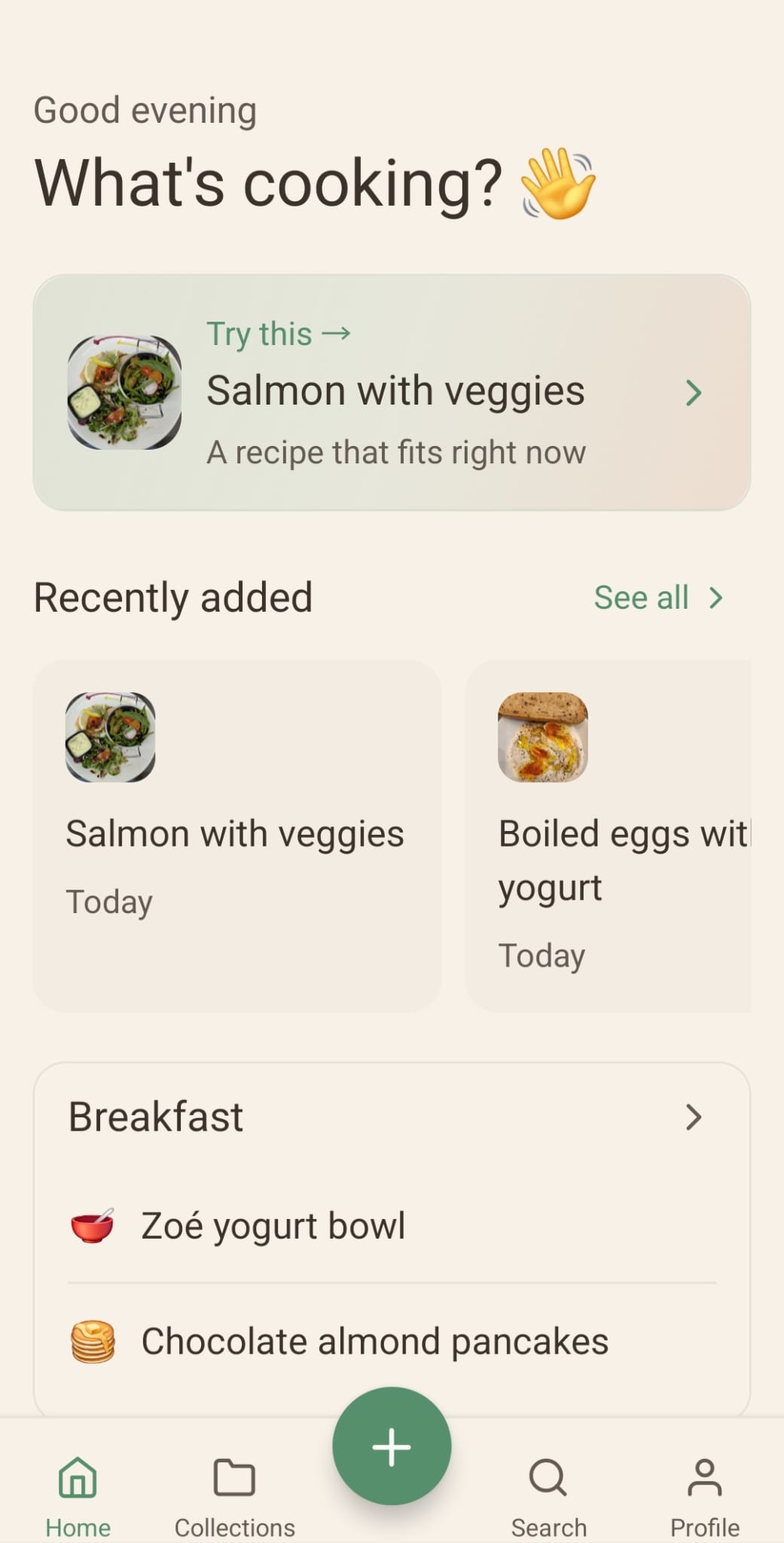 Dropsauce app - My Cookbook screen