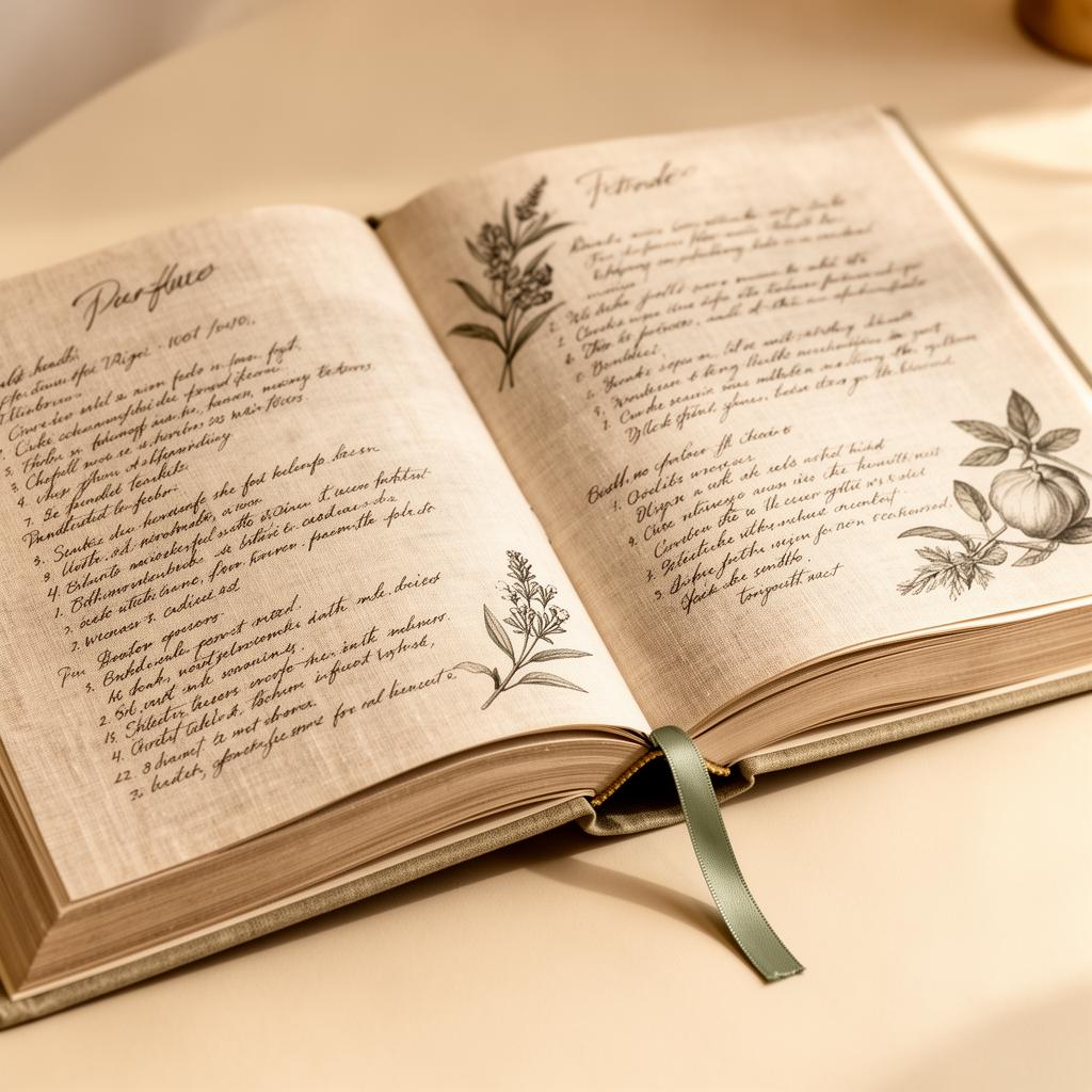 An organized open cookbook with handwritten notes